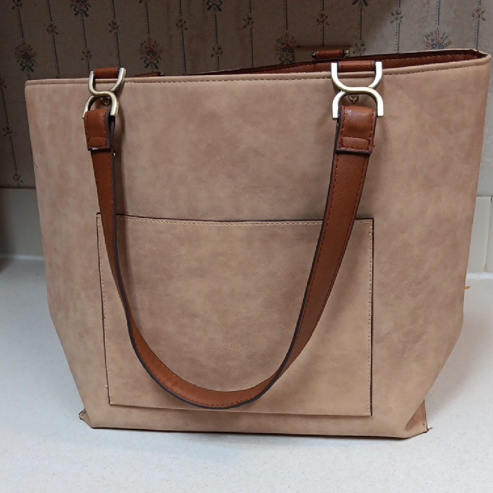 Beige and Brown Tote Bag